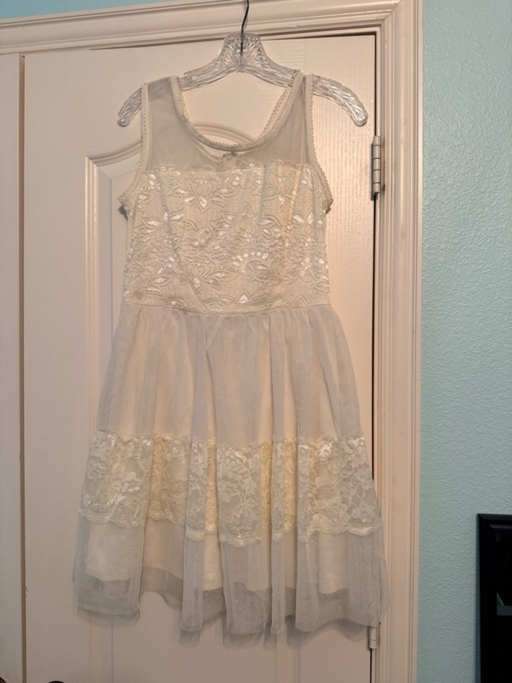 Filly Flair Ivory Lace Tiered Mini Dress